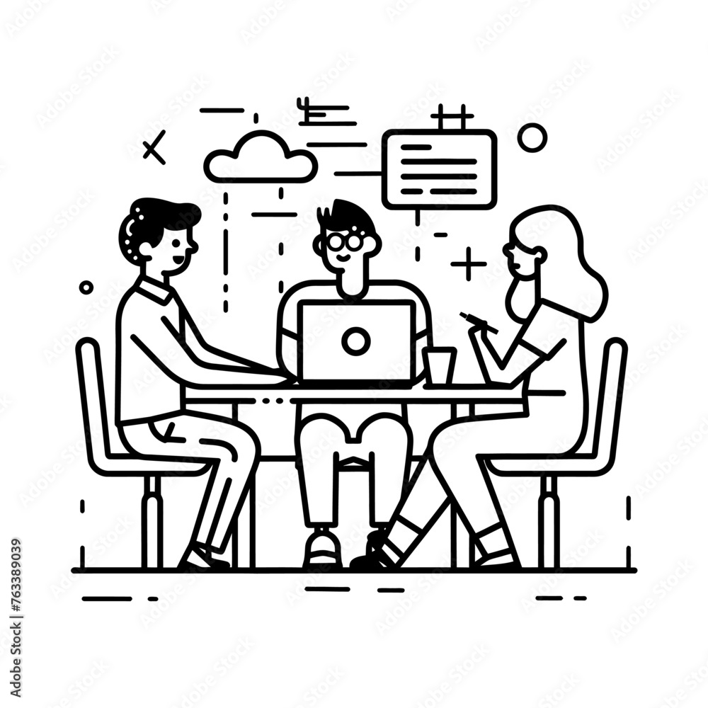 Outline illustration for Positive Workplace culture for company employees teamwork Outline illustration for Positive Workplace culture for company employees teamwork