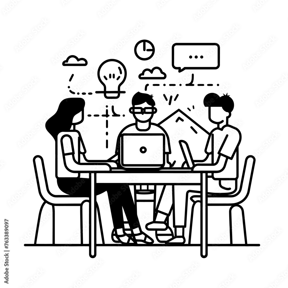 Outline illustration for Positive Workplace culture for company employees teamwork Outline illustration for Positive Workplace culture for company employees teamwork