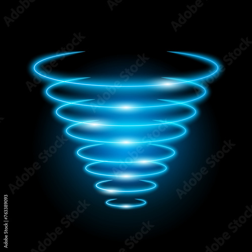 Wi-Fi light effect, Blue glowing signal wifi sensor waves internet wireless connection. Wireless wi fi technology digital radar or sonar with glowing light effect. Vector