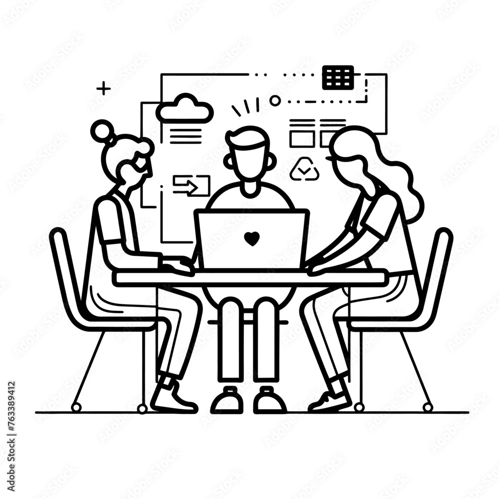 Outline illustration for Positive Workplace culture for company employees teamwork Outline illustration for Positive Workplace culture for company employees teamwork