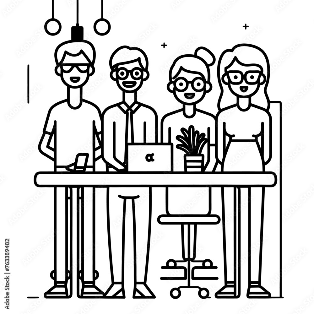 Outline illustration for Positive Workplace culture for company employees teamwork
