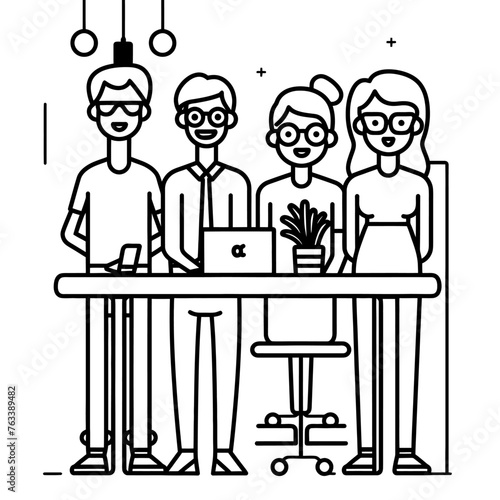 Outline illustration for Positive Workplace culture for company employees teamwork