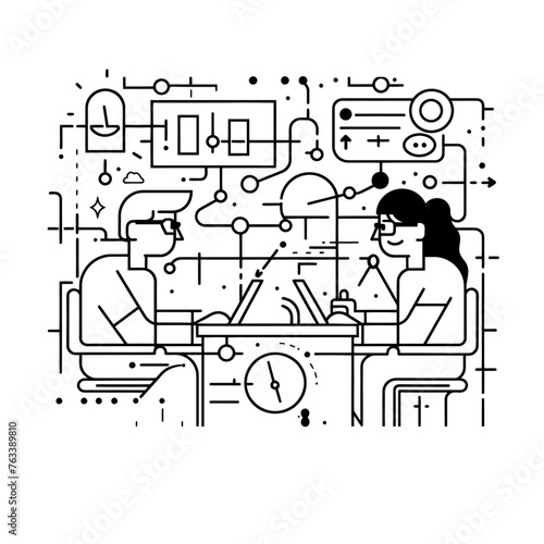 Outline illustration for Positive Workplace culture for company employees teamwork