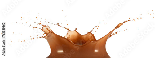 Close up of milk chocolate crown shaped splash isolated on white background.