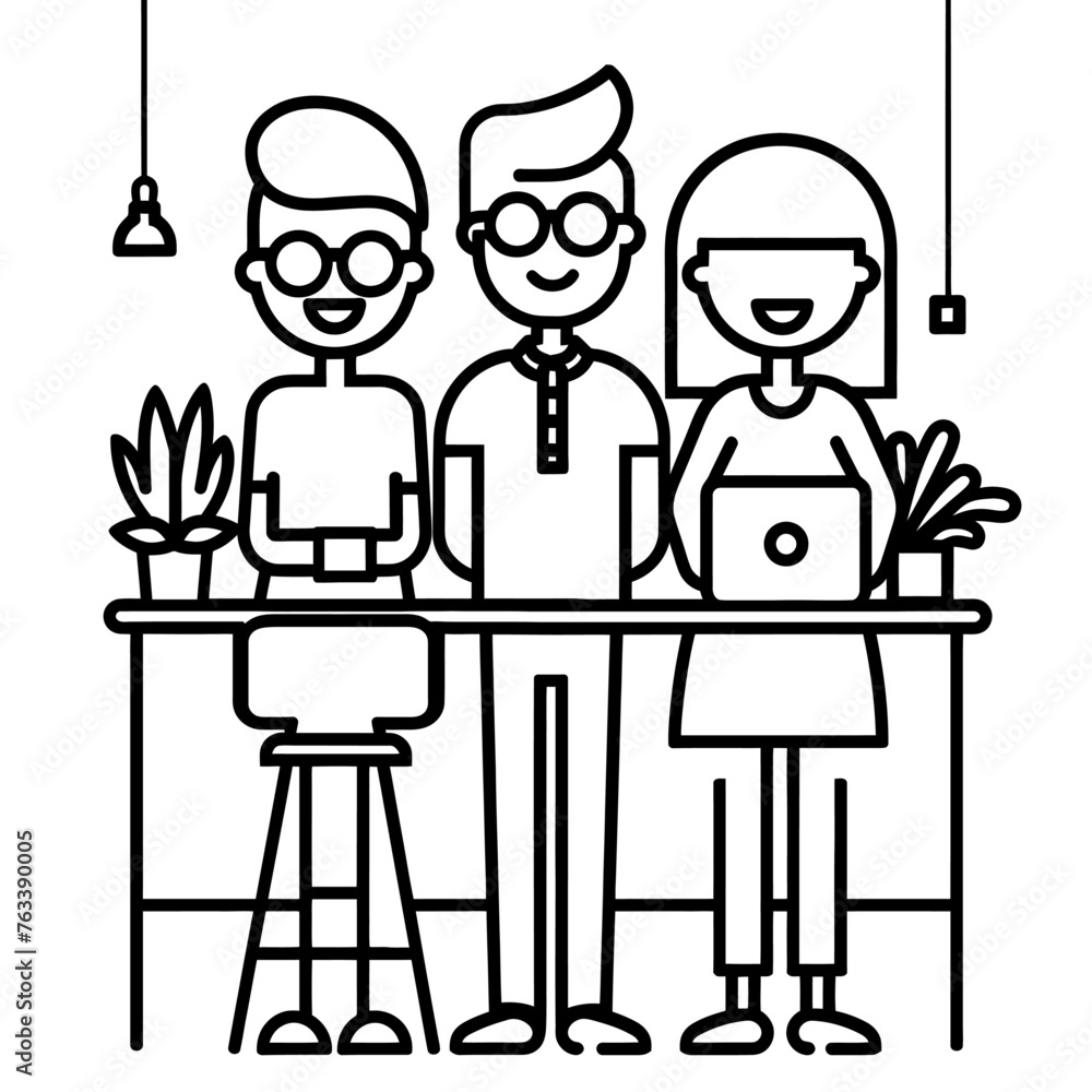 Outline illustration for Positive Workplace culture for company employees teamwork Outline illustration for Positive Workplace culture for company employees teamwork