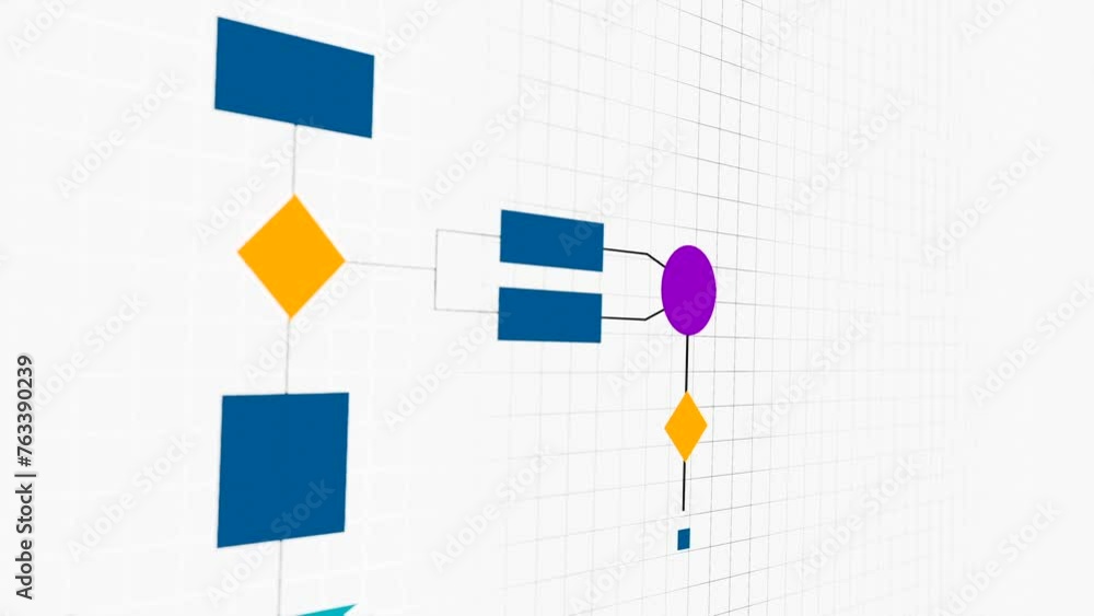 Blue colored flow chart to visualize business concepts, industrial process, organization, procedures or strategy. Workflow, operation, planning, steps, sequence and development.