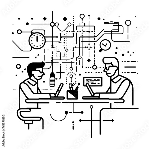 Outline illustration for Positive Workplace culture for company employees teamwork