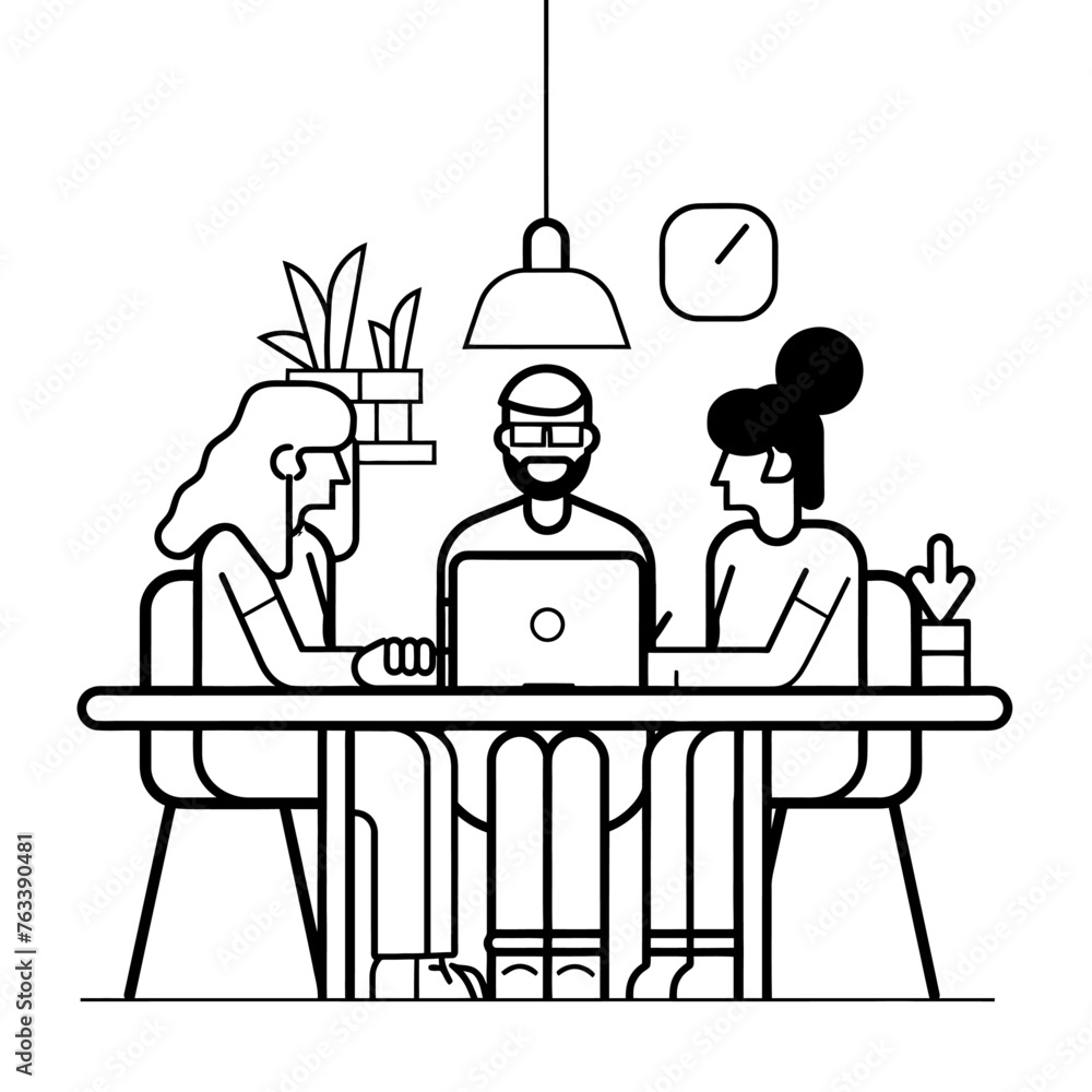 Outline illustration for Positive Workplace culture for company employees teamwork