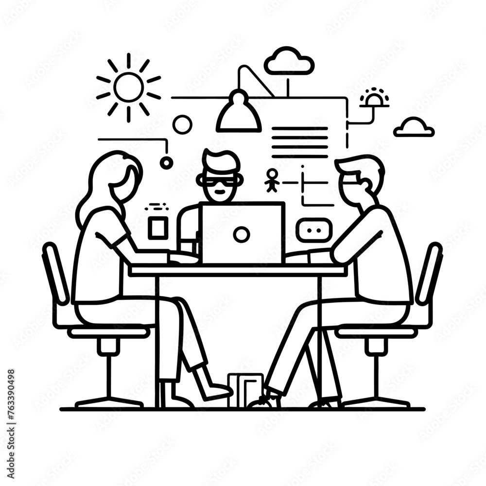 Outline illustration for Positive Workplace culture for company employees teamwork Outline illustration for Positive Workplace culture for company employees teamwork