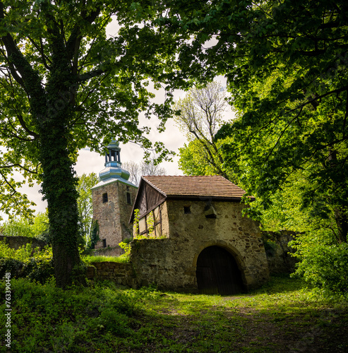 ruins of old church in Kaczawskie mountains in Lower Silesia in Poland