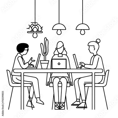 Outline illustration for Positive Workplace culture for company employees teamwork