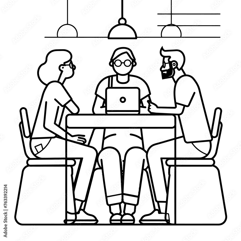 Outline illustration for Positive Workplace culture for company employees teamwork