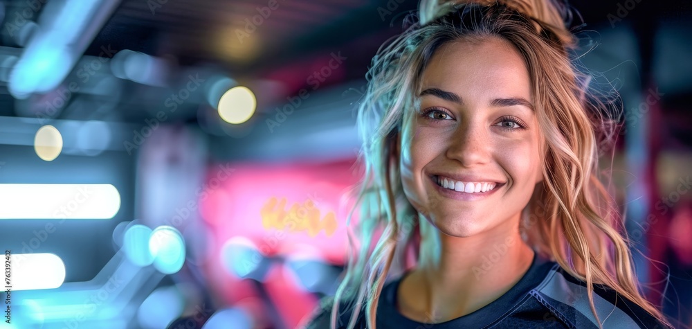 Woman With Blonde Hair Smiling at Camera. Generative AI Woman With Blonde Hair Smiling at Camera. Generative AI