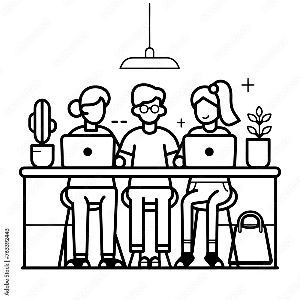 Outline illustration for Positive Workplace culture for company employees teamwork