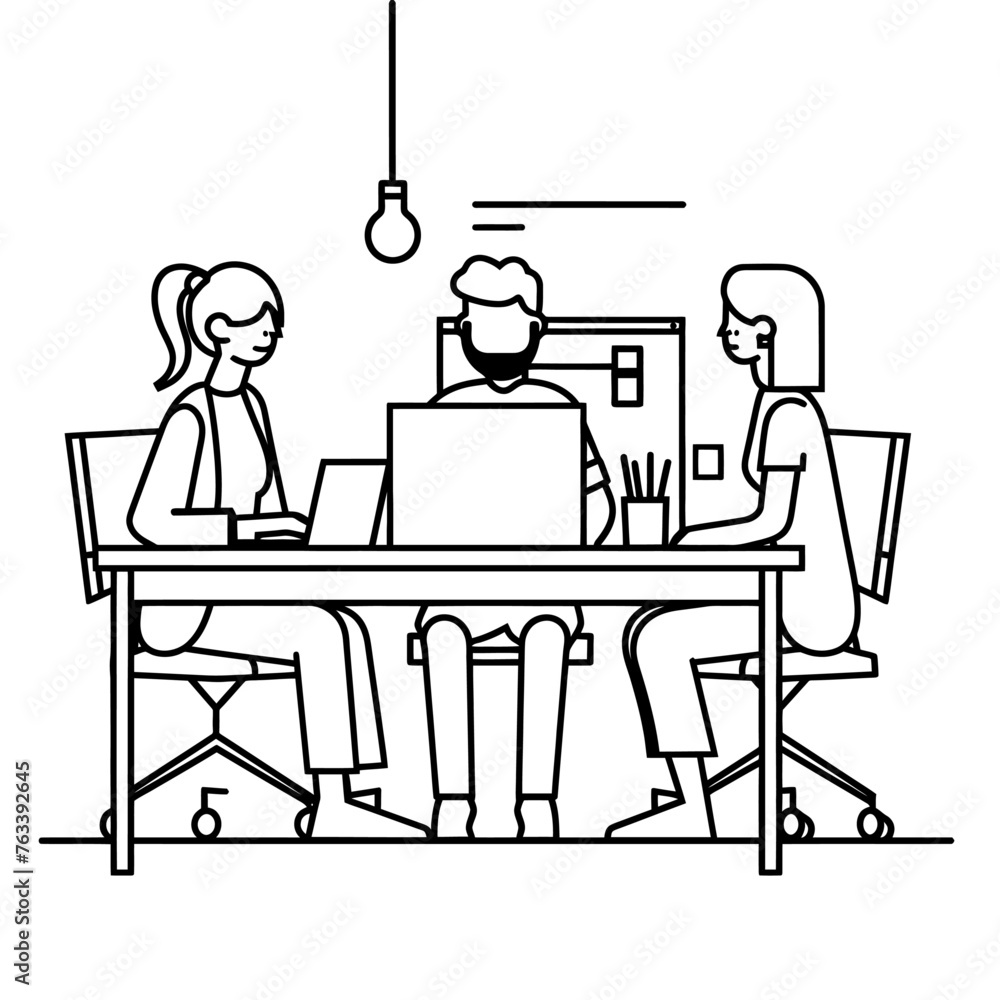 Outline illustration for Positive Workplace culture for company employees teamwork