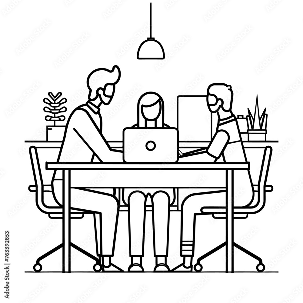 Outline illustration for Positive Workplace culture for company employees teamwork Outline illustration for Positive Workplace culture for company employees teamwork