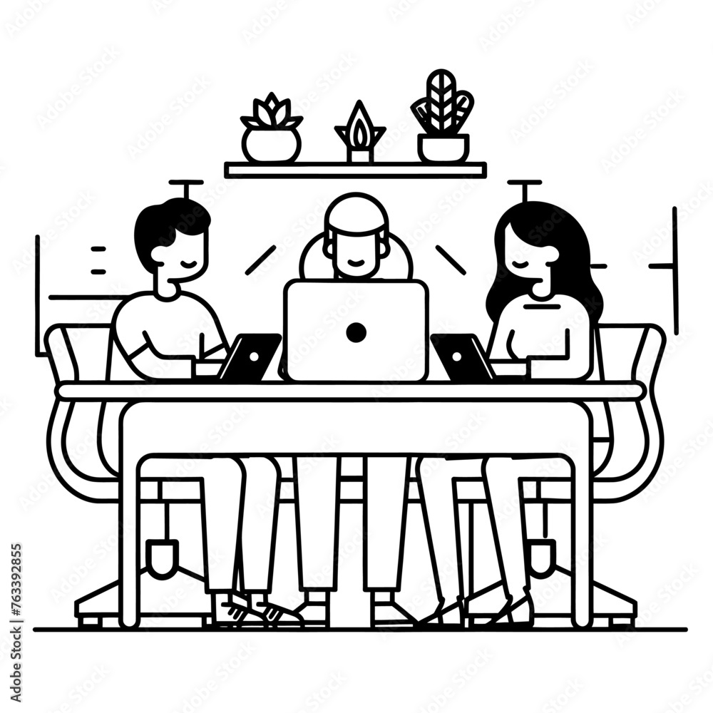Outline illustration for Positive Workplace culture for company employees teamwork Outline illustration for Positive Workplace culture for company employees teamwork