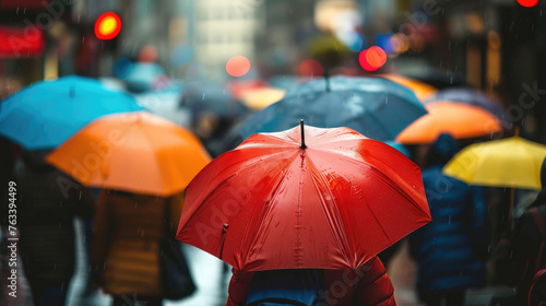 Wallpaper Mural People walk down the street under umbrellas. Torontodigital.ca