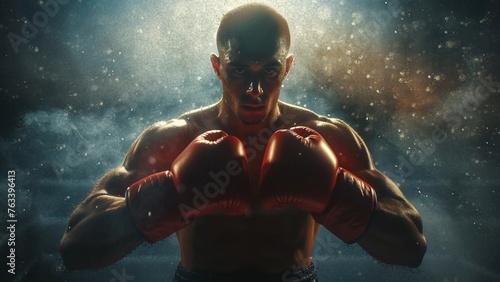 Confident Boxer in Ring Under Spotlight Generative AI