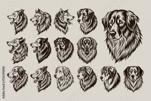 Profile side view of great pyrenees dog head illustration design bundle