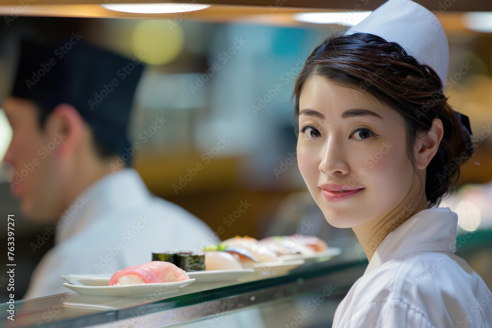 A close-up shot of a Japanese chefs