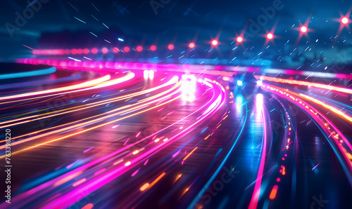  Cars driving on neon highways.