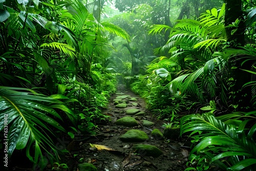 Costa Rican Rainforest  A Serene Natural Background in North America. Concept Wildlife Photography  Lush Greenery  Breathtaking Scenery  Tropical Paradise  Eco-Tourism