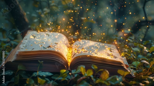 Enchanted pages bursting with stardust stories, inviting readers into fantastical worlds photo