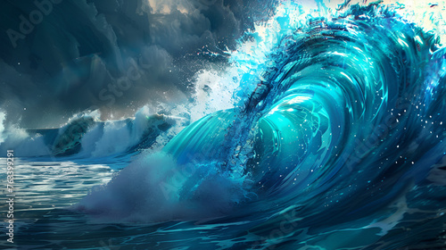 Weather-related ocean wave, blue clear water background and texture 