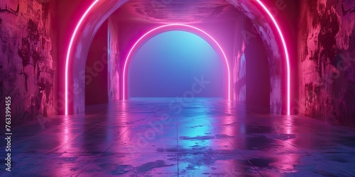 3d render  modern conceptual minimal background  glowing lines rectangle  arch  blank banner