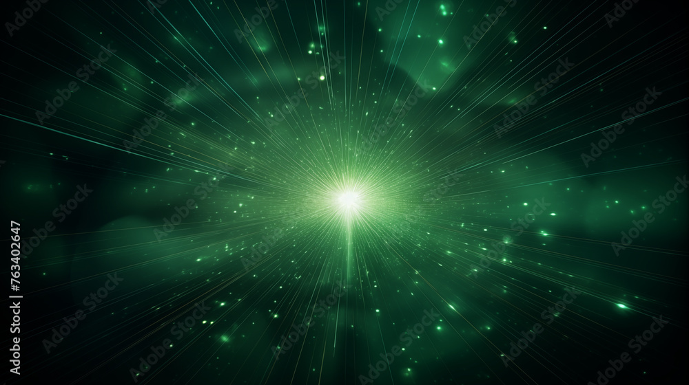 Fototapeta premium Abstract Green Light Burst with Shimmering Particles in Space