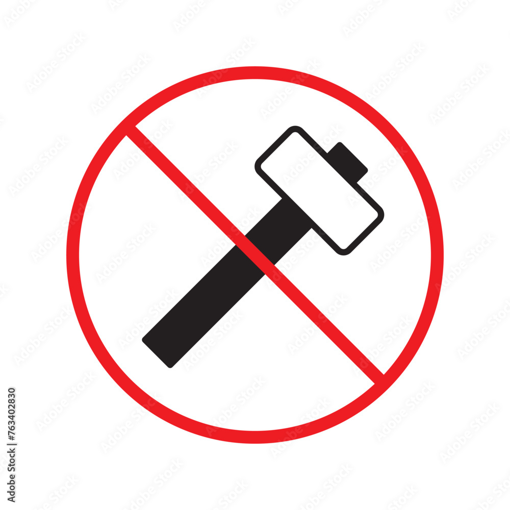 No hammer icon. Forbidden hammer icon. No tools vector sign. Prohibited toolkit vector icon. Warning, caution, attention, restriction label ban flat sign design. No instruments symbol pictogram No hammer icon. Forbidden hammer icon. No tools vector sign. Prohibited toolkit vector icon. Warning, caution, attention, restriction label ban flat sign design. No instruments symbol pictogram