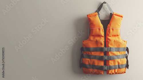 Life jacket hanging on wall , safety equiment for boat and ship concept . photo