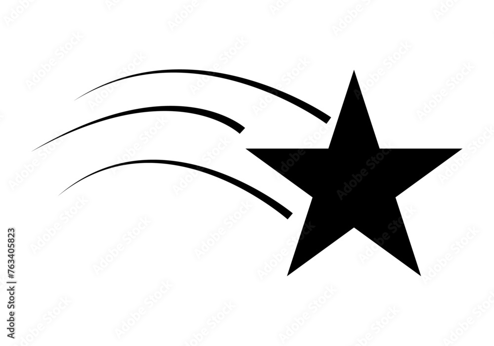 Obraz premium Icono negro de estrella fugaz en fondo blanco.