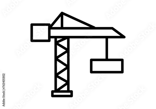 Icono negro de grúa levantando mercancía. 