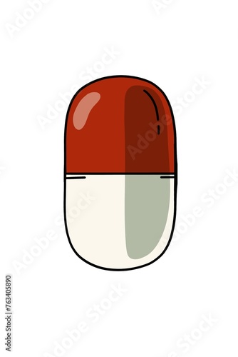 Red white medicinal pill capsule illustration icon