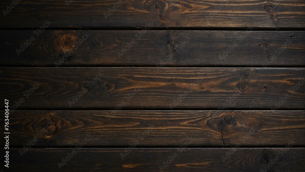 Detailed image showing the texture and pattern of dark stained wooden planks, useful for backgrounds or design elements - obrazy, fototapety, plakaty 