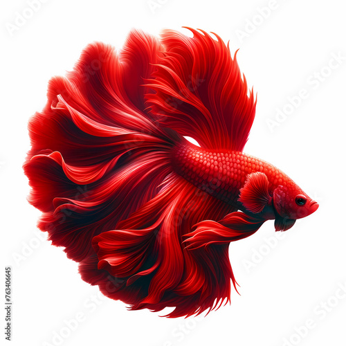 Photo of a betta fish, full body, glowing with a beautiful red color