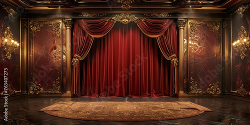 maroon with golden curtain stage with frames