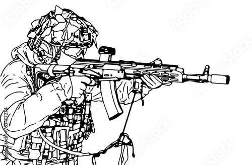 soldier with rifle black and white