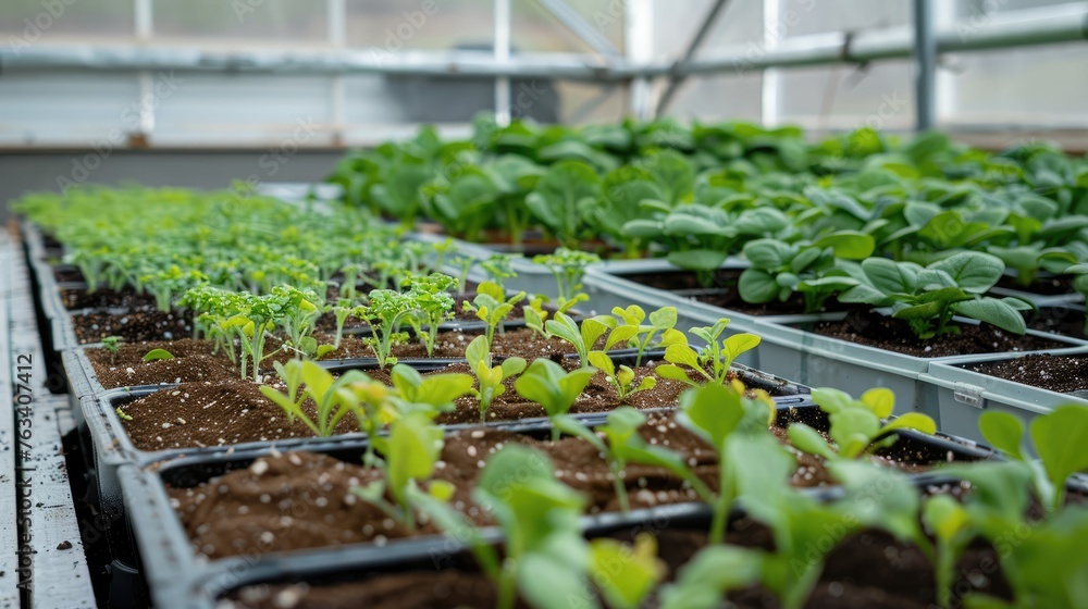 Fresh seedlings growing in a plant nursery Greenhouse Fresh seedlings growing in a plant nursery Greenhouse