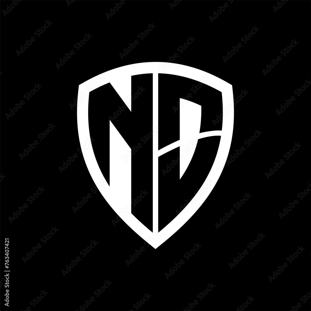 NO monogram logo with bold letters shield shape with black and white color design NO monogram logo with bold letters shield shape with black and white color design