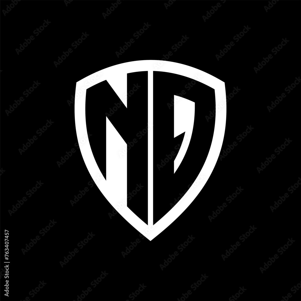 NQ monogram logo with bold letters shield shape with black and white color design NQ monogram logo with bold letters shield shape with black and white color design