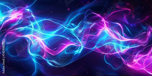 Abstract background with neon blue, purple and pink colors A dynamic design featuring swirling shapes reminiscent of futuristic energy waves or liquid forms Generative AI