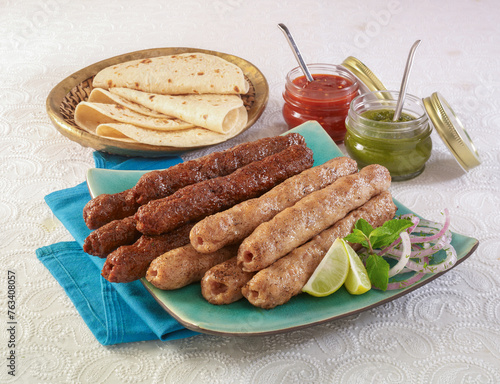 Reshmi Kabab and Seekh Kabab with Chutney & Chapati Roti