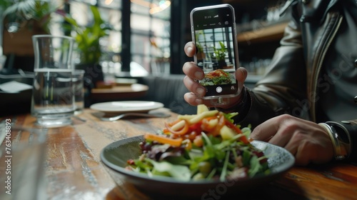 Taking photo of healthy food with smartphone