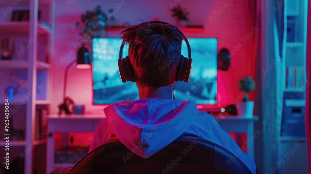 Young boy playing games on a computer at home Young boy playing games on a computer at home
