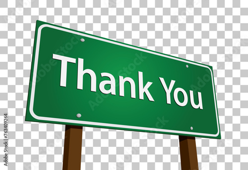 Thank You Green Road Sign Vector Illustration on a Transparent Background.