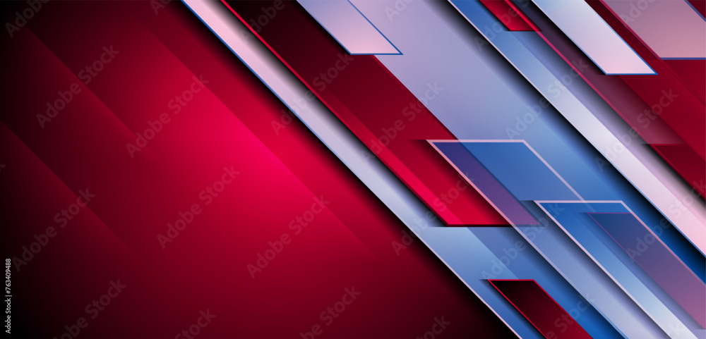 Red and blue stripes geometric minimal abstract glossy background. Vector design - obrazy, fototapety, plakaty 