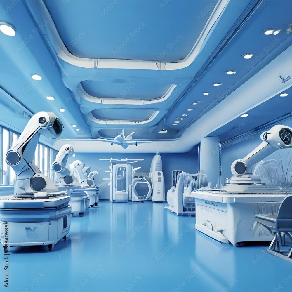 Laboratoire futuriste avec robotique avancée et équipement scientifique Laboratoire futuriste avec robotique avancée et équipement scientifique